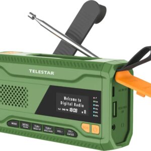 Telestar TOP NR.5 DAB+/FM Emergency Solar Radio with Flashlight and Charging Crank, Green