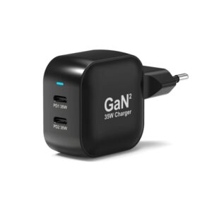 PORT CONNECT GaN2 wall charger for 2×USB-C PD 35W, Black