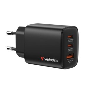 Verbatim GaN Travel Charger Essentials 65W, 2×USB-C PD, 1×USB-A QC, EU Plug, Black