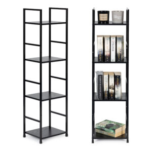 Moderni medinė lentyna, metalinis rėmas LOFT, 4 lentynos, juoda ModernHome
