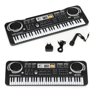 Vaikiškas pianinas su mikrofonu ir maitinimo šaltiniu
