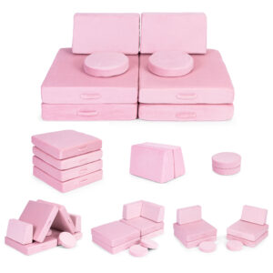 Didelė sulankstoma modulinė sofa vaikams „pasidaryk pats“, 8 minkštos pagalvės – rožinė ECOTOYS