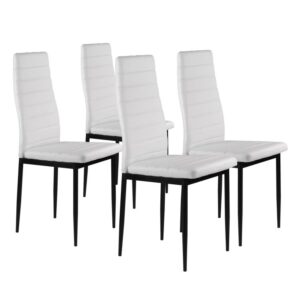 4 valgomojo kėdžių komplektas svetainei iš eko odos, ergonomiškas atlošas, baltos
