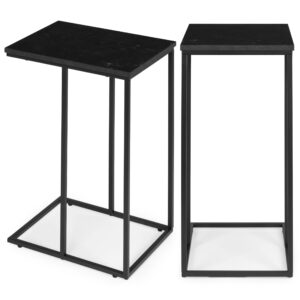 Šoninis staliukas nešiojamam kompiuteriui, kavos staliukas, C formos, juodo marmuro, ModernHome - Image 1