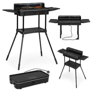 Elektrinis grilis 3-in-1, pastatomas ir stalinis grilis, kepimo plokštė, riebalų surinkimo padėklas, termostatas, MultiGarden