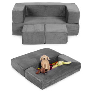 Modulinė sulankstoma sofa vaikams DIY 4 minkštos pagalvėlės - Pilka ECOTOYS