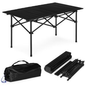 Sulankstomas stovyklavimo stalas 95x55 cm su nešiojimo krepšiu, juodas, MultiGarden