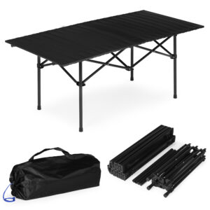 Sulankstomas kempingo stalas 120x55 cm su nešiojimo krepšiu, juodas, MultiGarden