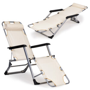 Sodo paplūdimio kėdė gultas, sulankstomas 2-in-1, smėlio spalvos, MultiGarden