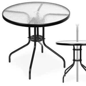 Apvalus sodo stalas 80 cm, terasai, sodui, balkonui, grūdintas stiklas, skylė skėčiui, MultiGarden