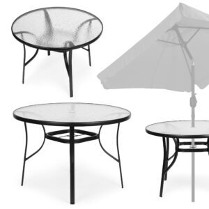 Apvalus sodo stalas 80 cm, terasai, sodui, balkonui, grūdintas stiklas, skylė skėčiui, MultiGarden