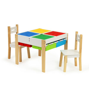 Medinių vaikiškų baldų komplektas: stalas + 2 kėdės ECOTOYS