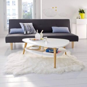 Modernus kavos staliukas, lentyna, medinės kojelės, baltas, ModernHome - Image 10