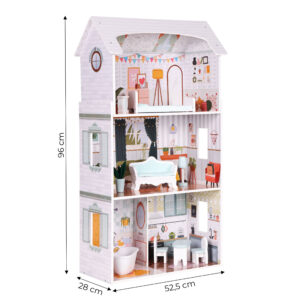 Lėlių namelis Alice – 3 aukštai, 4 kambariai, rinkinys su 9 baldais ECOTOYS - Image 10