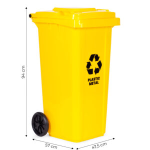 Šiukšlių konteineris 120L geltonas, plastikinis su guminiais ratukais - Image 10