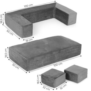 Modulinė sulankstoma sofa vaikams DIY 4 minkštos pagalvėlės - Pilka ECOTOYS - Image 10