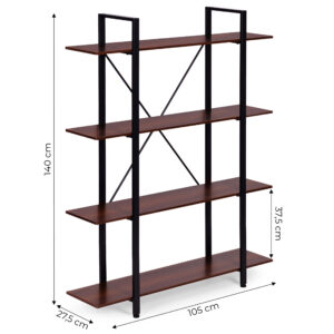 Loft stiliaus pramoninė lentyna svetainei ir biurui, 4 lentynos, metalinis rėmas ModernHome - Image 10