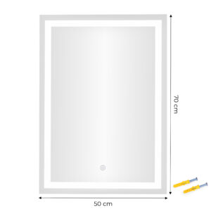 LED vonios veidrodis, montuojamas ant sienos, 50x70 cm, 3 spalvų, jutiklinis jungiklis, ModernHome - Image 10
