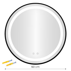 Apvalus LED vonios veidrodis, montuojamas ant sienos, 60 cm, 3 spalvų, jutiklinis jungiklis, ryškumo reguliavimas, ModernHome - Image 10