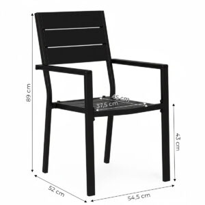 2 sodo kėdžių komplektas terasai ar balkonui, plienas ir HDPE, juodos spalvos, MultiGarden - Image 10