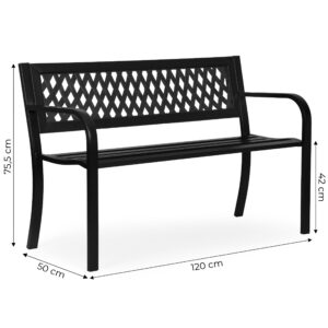 Sodo suoliukas su ažūriniu atlošu 120×50 cm, metalinis, parko stiliaus, juodas, MultiGarden - Image 10