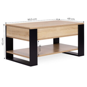 Kavos staliukas su pakeliamu išskleidžiamu stalviršiu 90 cm, daiktadėže, lentyna, Sonoma ąžuolas, ModernHome - Image 10