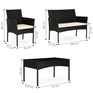 Sodo baldų komplektas iš technorotango, suoliukas, stalas, kėdės, juodas, MultiGarden - Image 10