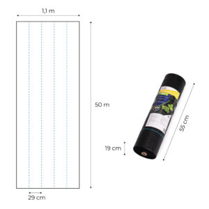 Juoda UV spinduliams atspari agroplėvelė 135 g/m² piktžolių kontrolės danga 1,1×50 m, smeigės, MultiGarden - Image 10