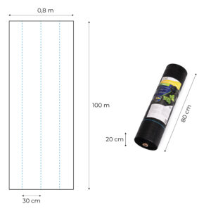 Juoda UV spinduliams atspari agroplėvelė 135 g/m² piktžolių kontrolės danga 0,8×100 m, smeigės, MultiGarden - Image 10