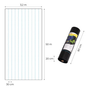 Juoda UV spinduliams atspari agroplėvelė 135 g/m² piktžolių kontrolės danga 3.2×50 m, smeigės, MultiGarden - Image 10