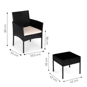Technorattano sodo baldų komplektas: 2 kėdės ir stalas, juodas, MultiGarden - Image 10
