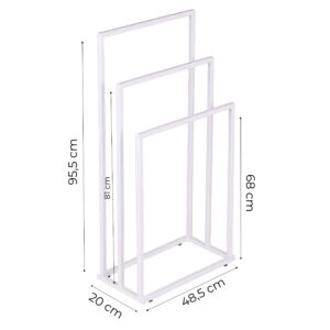 Laisvai pastatomas metalinis rankšluosčių stovas su 3 laikikliais, baltas, ModernHome - Image 10