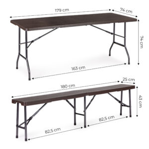 Maitinimo rinkinys 180 cm banketinis stalas + 2 suolai, rudas – MultiGarden - Image 10