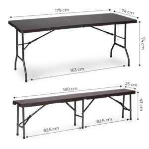 Maitinimo rinkinys su 180 cm banketiniu stalu ir 2 rotango suolais – Rudas, MultiGarden - Image 10