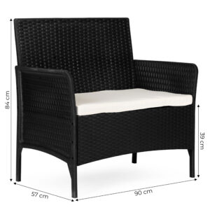 Dvivietė sodo sofa su pagalvėle, suoliukas balkonui, terasai, sodui, juoda, MultiGarden - Image 10