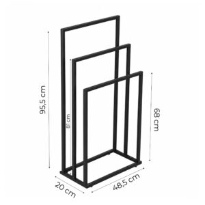 Laisvai pastatomas metalinis rankšluosčių stovas su 3 laikikliais, juodas, ModernHome - Image 10