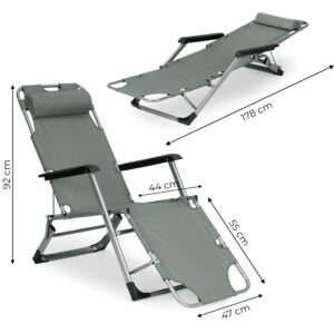 Sodo paplūdimio gultas, sulankstomas 2-in-1, pilkas, MultiGarden - Image 10