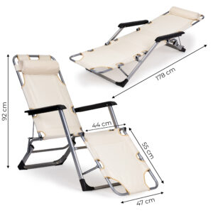 Sodo paplūdimio kėdė gultas, sulankstomas 2-in-1, smėlio spalvos, MultiGarden - Image 10