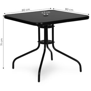 Kvadratinis sodo stalas 80 cm grūdintas stiklas skėčio anga juodas MultiGarden - Image 10