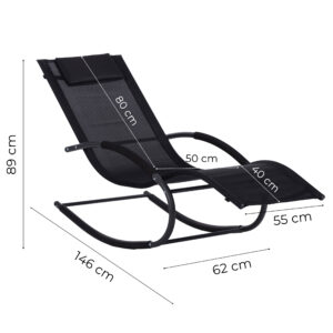 Sodo gultas, „zero gravity“ krėslas, supamoji kėdė, galvos atrama, juodas, MultiGarden - Image 10