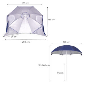 2-in-1 paplūdimio skėtis-palapinė su šoninėmis sienelėmis, reguliuojamas 125–200 cm, mėlynas, MultiGarden - Image 10