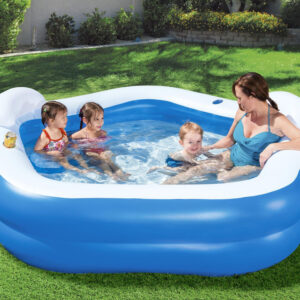 Bestway pripučiamas baseinas – su atlošu ir puodelių laikikliu 213x206x69cm 54153 - Image 3