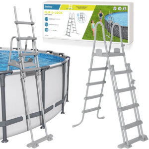 Bestway baseino kopėčios 132cm – saugios, neslidžios, metalinės 58332