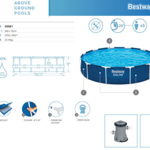 Bestway karkasinis baseinas 366cm x 76cm 7in1 siurblys + filtras 56681 - Image 6