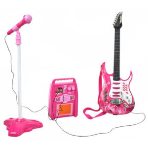 Gitara + mikrofonas + stiprintuvas rožinė 22407 - Image 3