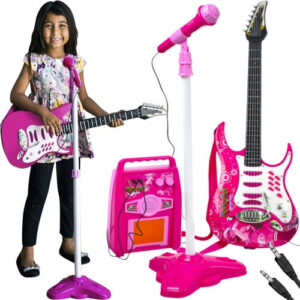 Gitara + mikrofonas + stiprintuvas rožinė 22407