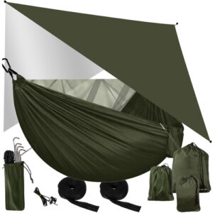 Turistinis hamakas su brezentu ir tinkleliu nuo uodų 260x140 cm