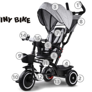 Vaikiškas triratis dviratis Tiny Bike 3in1 su stogeliu, pasukamas SP0650 - Image 4