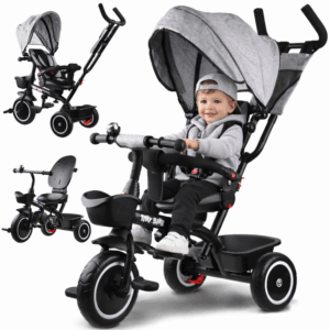 Vaikiškas triratis dviratis Tiny Bike 3in1 su stogeliu, pasukamas SP0650