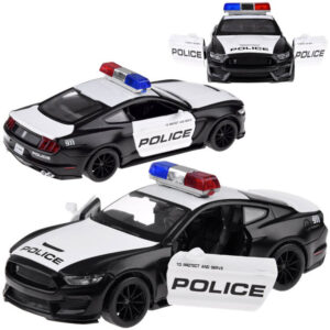Metalinis policijos automobilis Ford Shelby GT350, mastelis 1:32, šviesos, švyturėliai ZA4610